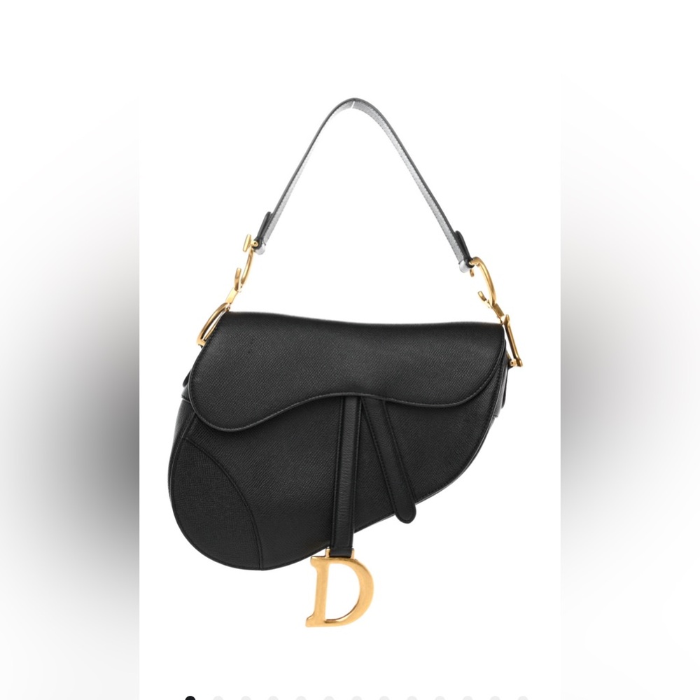 Dior Black Leather Saddle Shoulder Bag with Gold Hardware